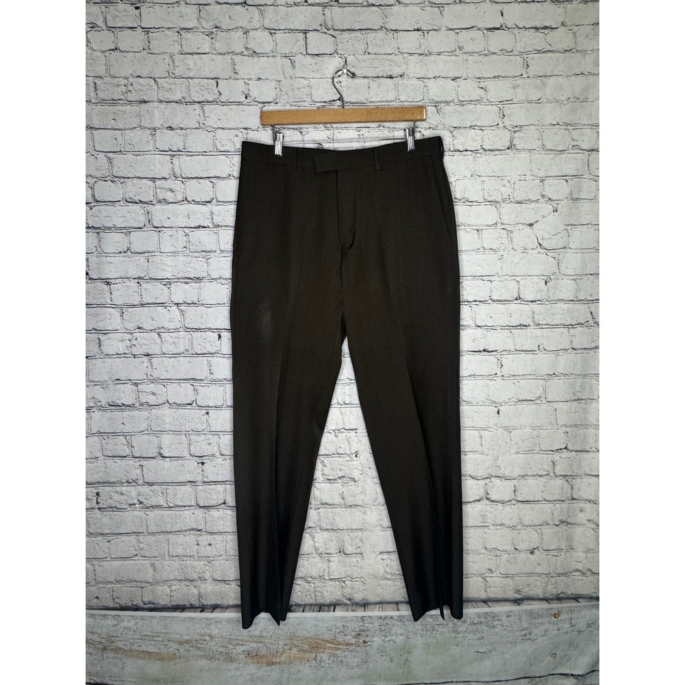 Perry Ellis Portfolio Mens Dark Brown Dress‎ Pants 34x32 Polyester Flat Front